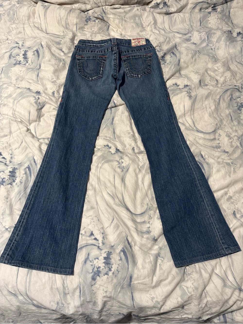 Vintage True Religion Women's Dark Blue Flare Jeans